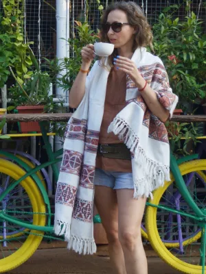Embroidered Shawl Blanket Scarf white