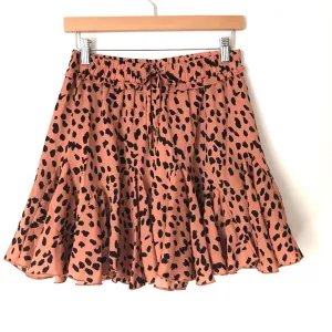 Entro by Layla James Brown Animal Print Ruffle Skirt with Drawstring Waist with Shorts Underneath NWT- Size M