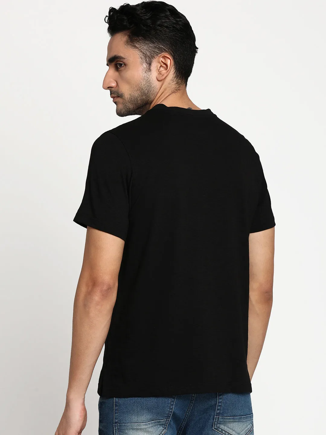Essentials Black-White Solid Henley Neck T-Shirt (Pack of 2)