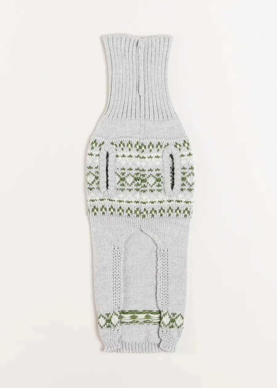 Fair Isle Dog Jumper in Grey (S-M)