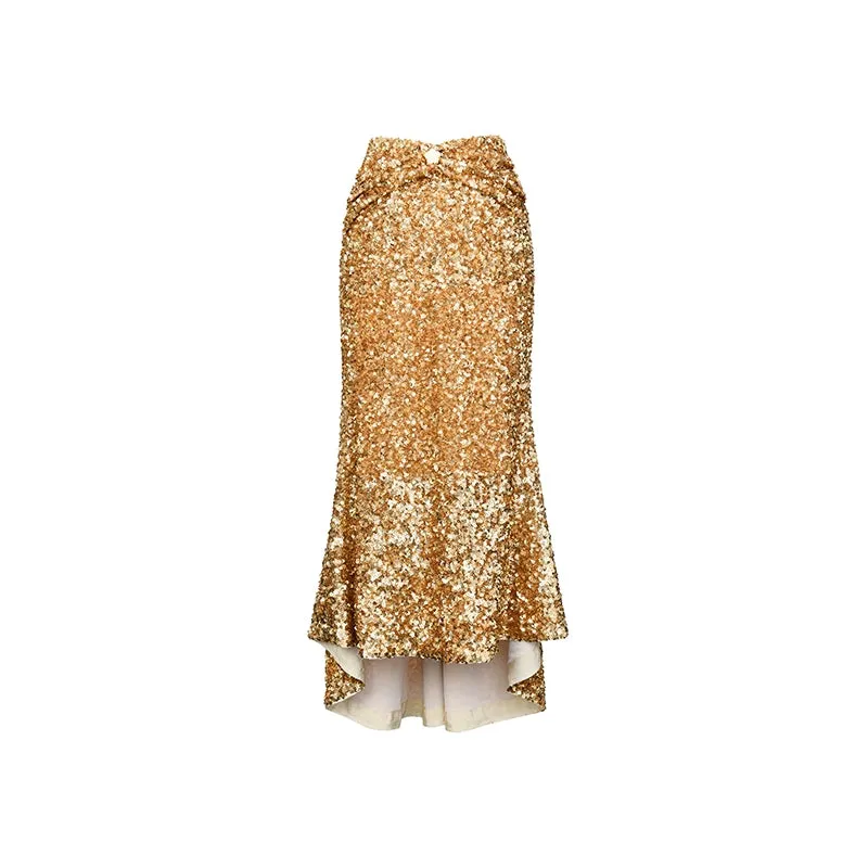 FAME gorgeous sequins beaded hand-stitched buttoned fishtail hoilday party skirt - Mei