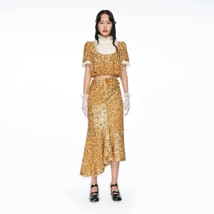 FAME gorgeous sequins beaded hand-stitched buttoned fishtail hoilday party skirt - Mei
