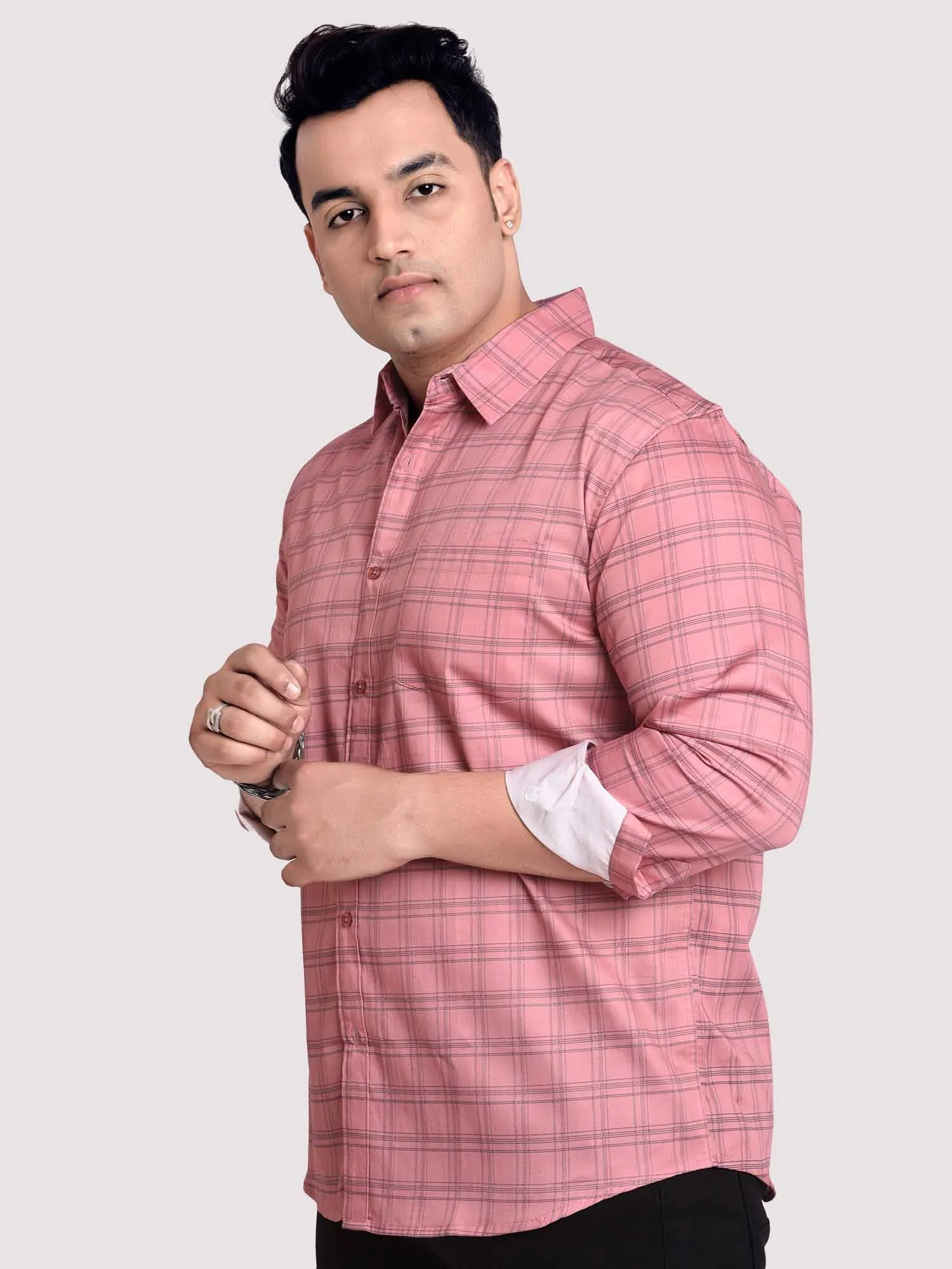 Flamingo Checkered Cotton Shirt Men's Plus Size