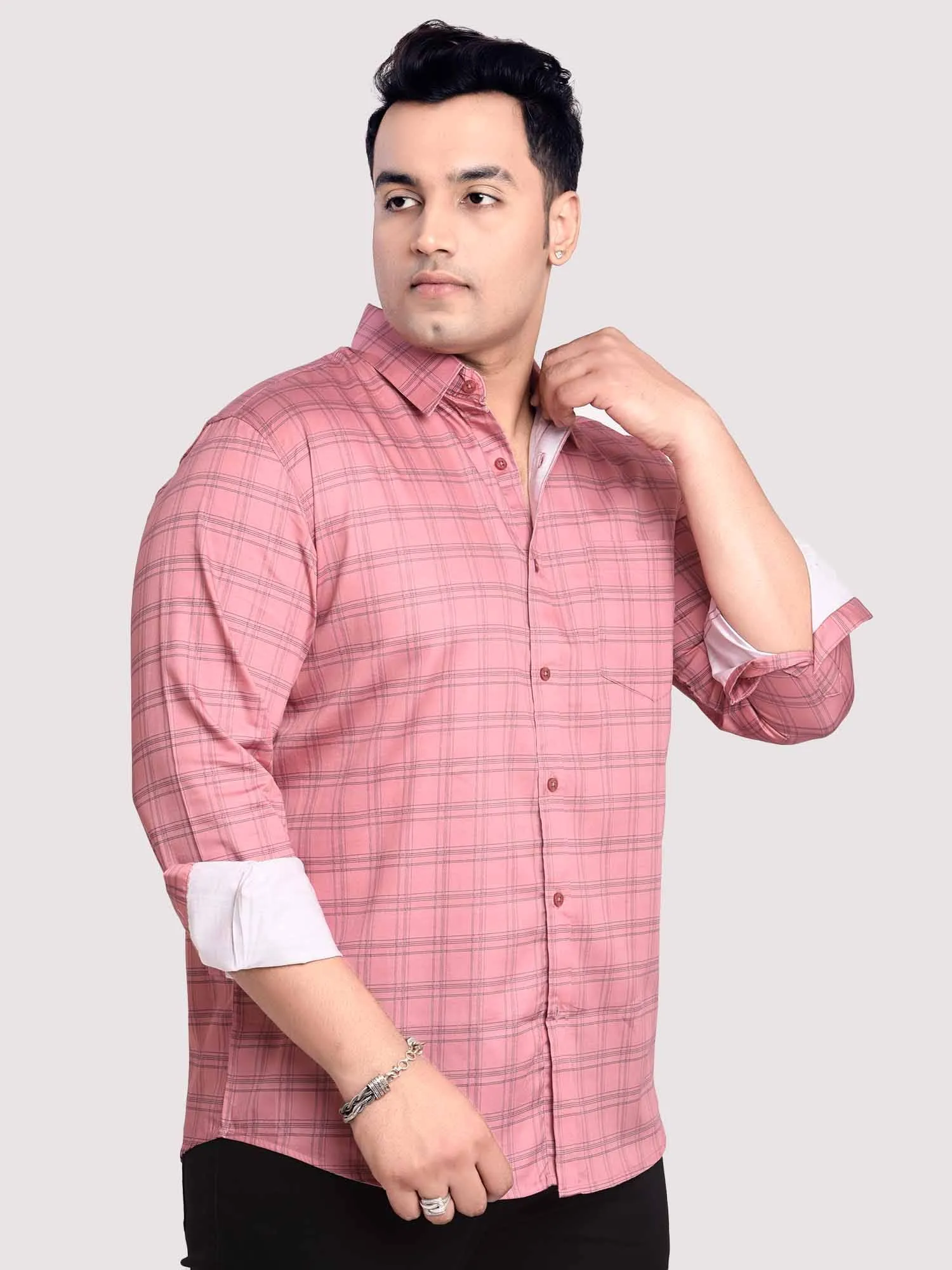 Flamingo Checkered Cotton Shirt Men's Plus Size