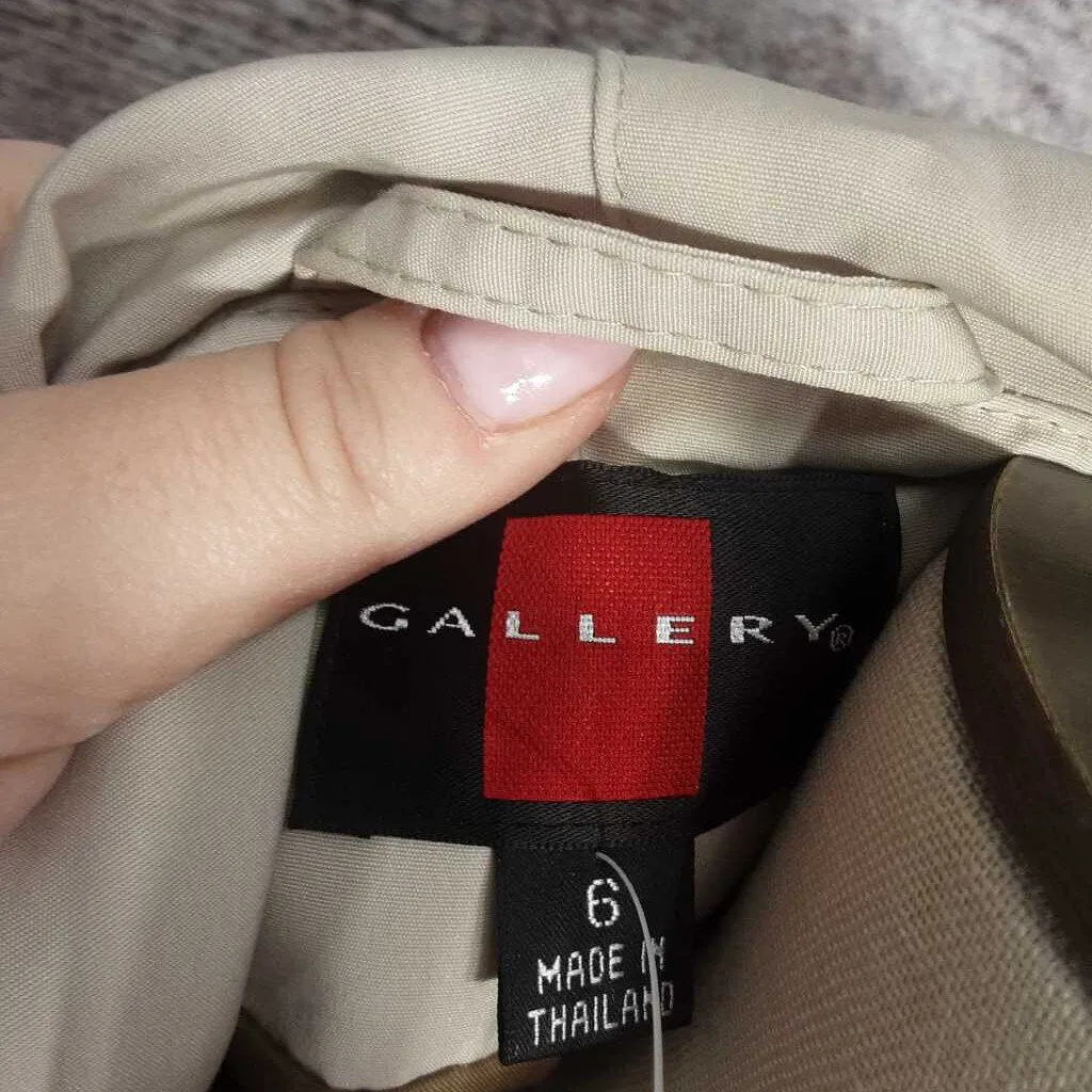 GALLERY OLIVE LONG RAIN COAT SIZE 6 TCC