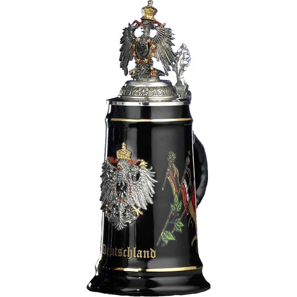 German Beer Stein - Deutschland Black with Painted Eagle .5L