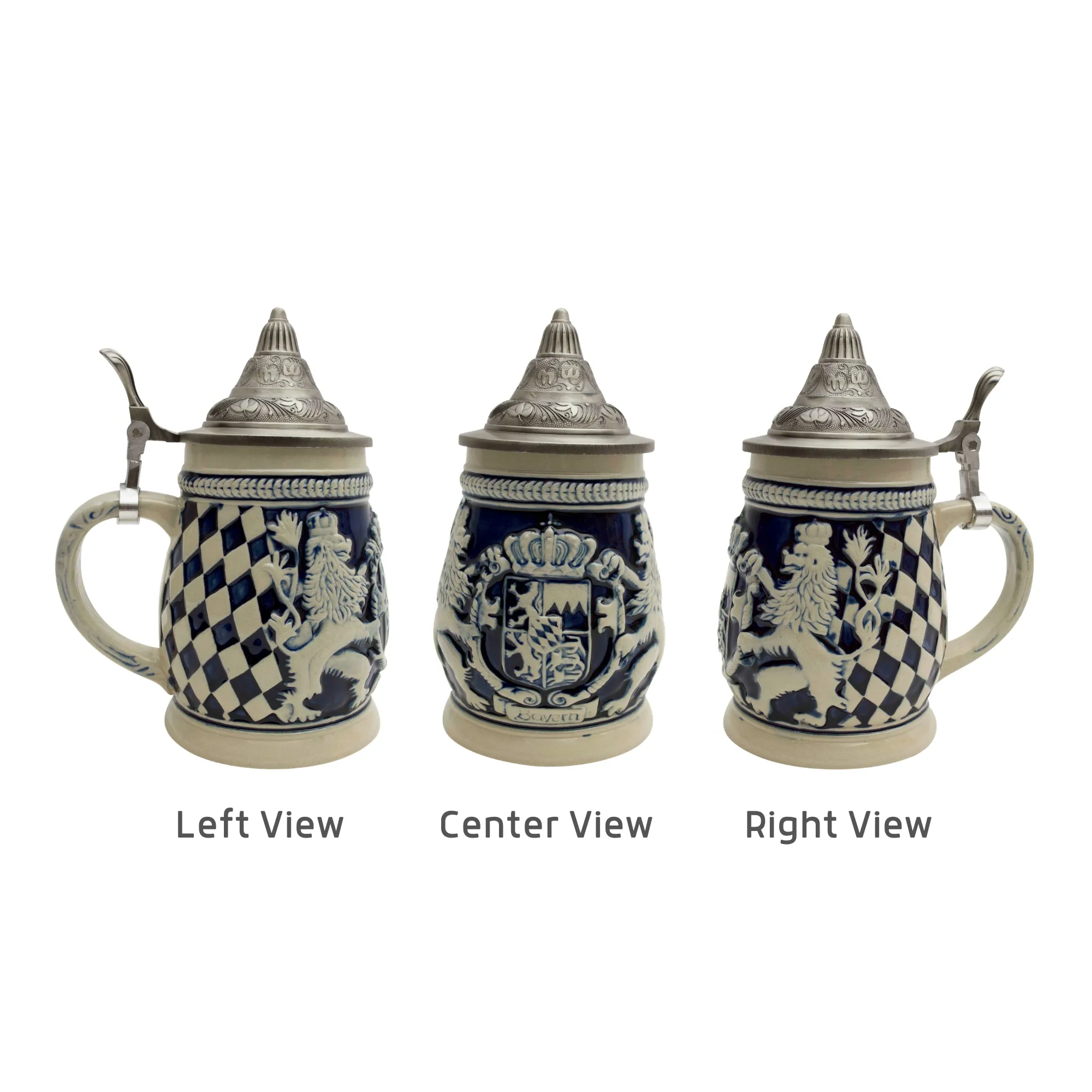 Germany Bayern Coat of Arms Cobalt Blue Beer Stein with Engraved Metal Lid