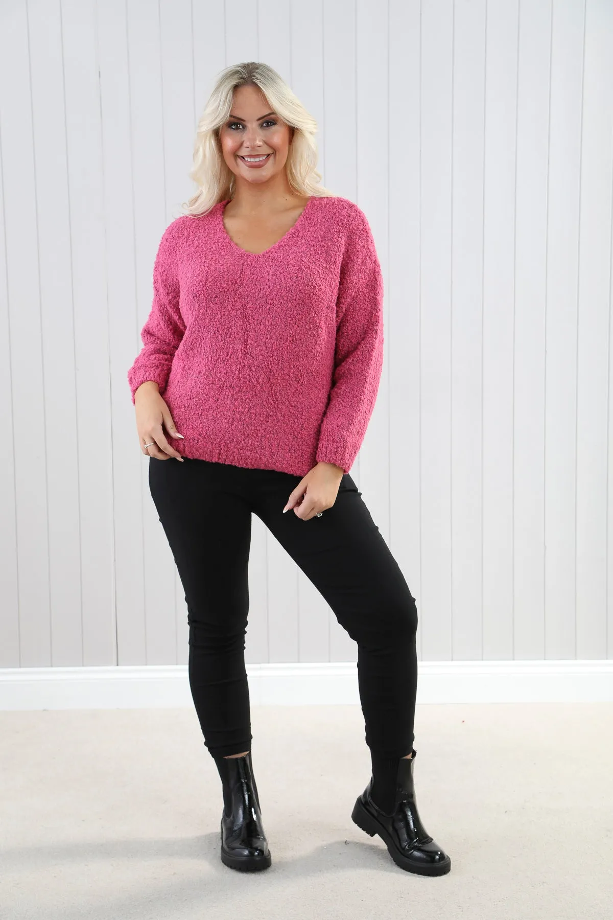 Goose Island 4566 Plain V-Neck Borg Alpaca Mix Chunky Knit Jumper (4 Colours)