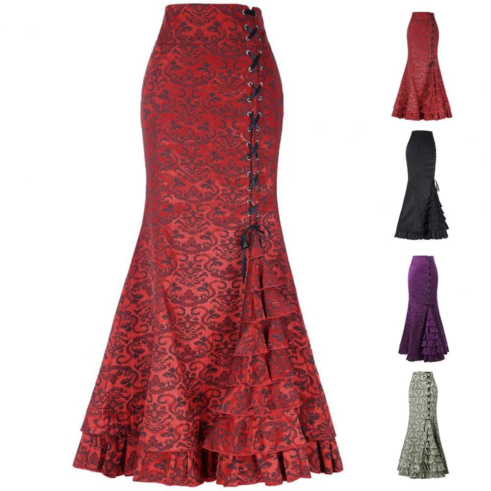 Gothic Long Steampunk Trumpet Skirts