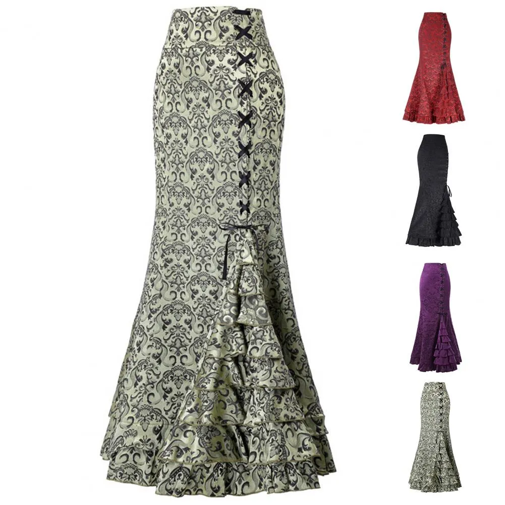 Gothic Long Steampunk Trumpet Skirts