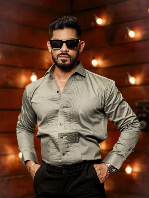 Green Subtle Sheen Tuxedo Premium Giza Satin Cotton Shirt