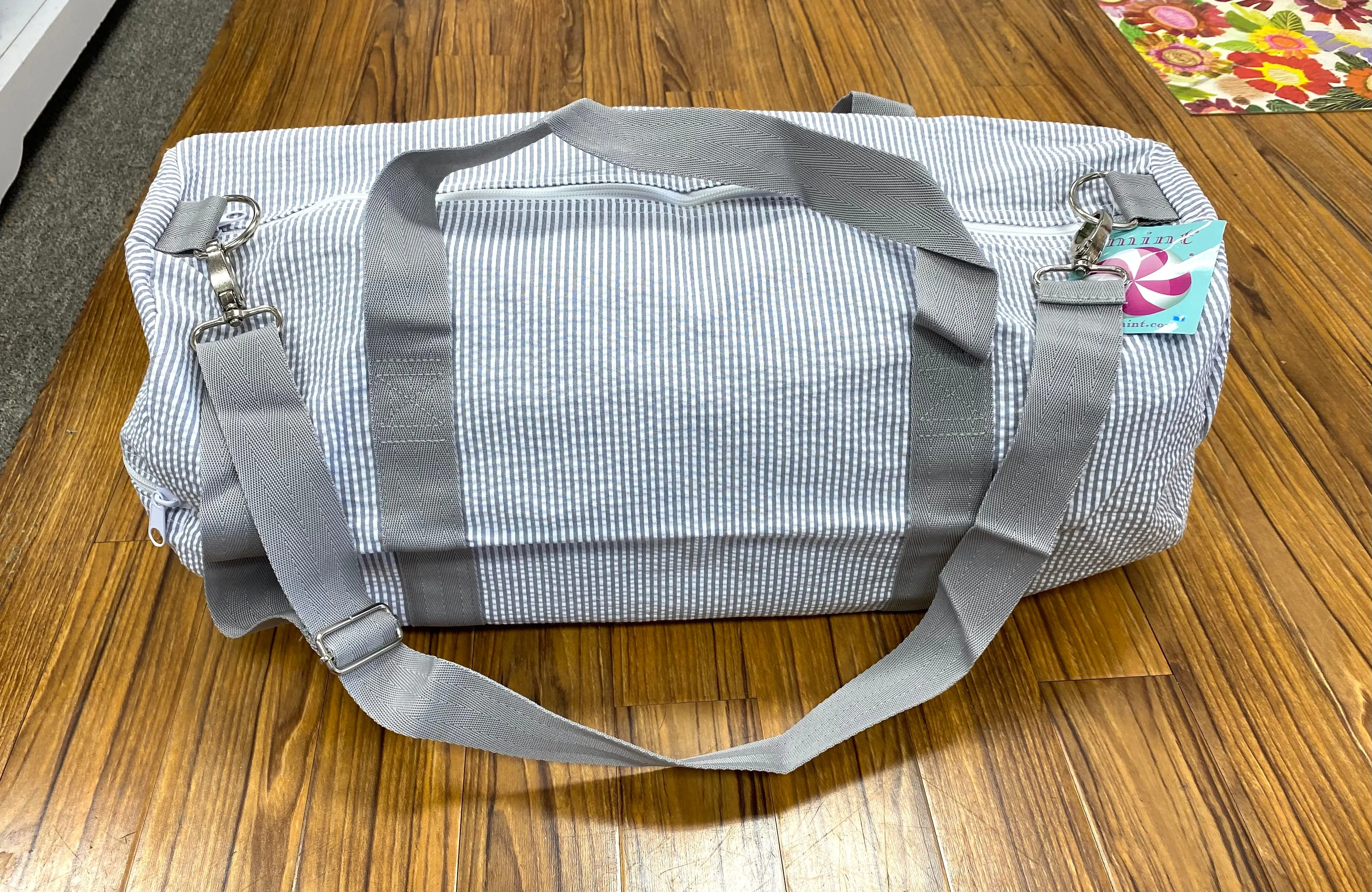 Grey Seersucker Weekender Duffle