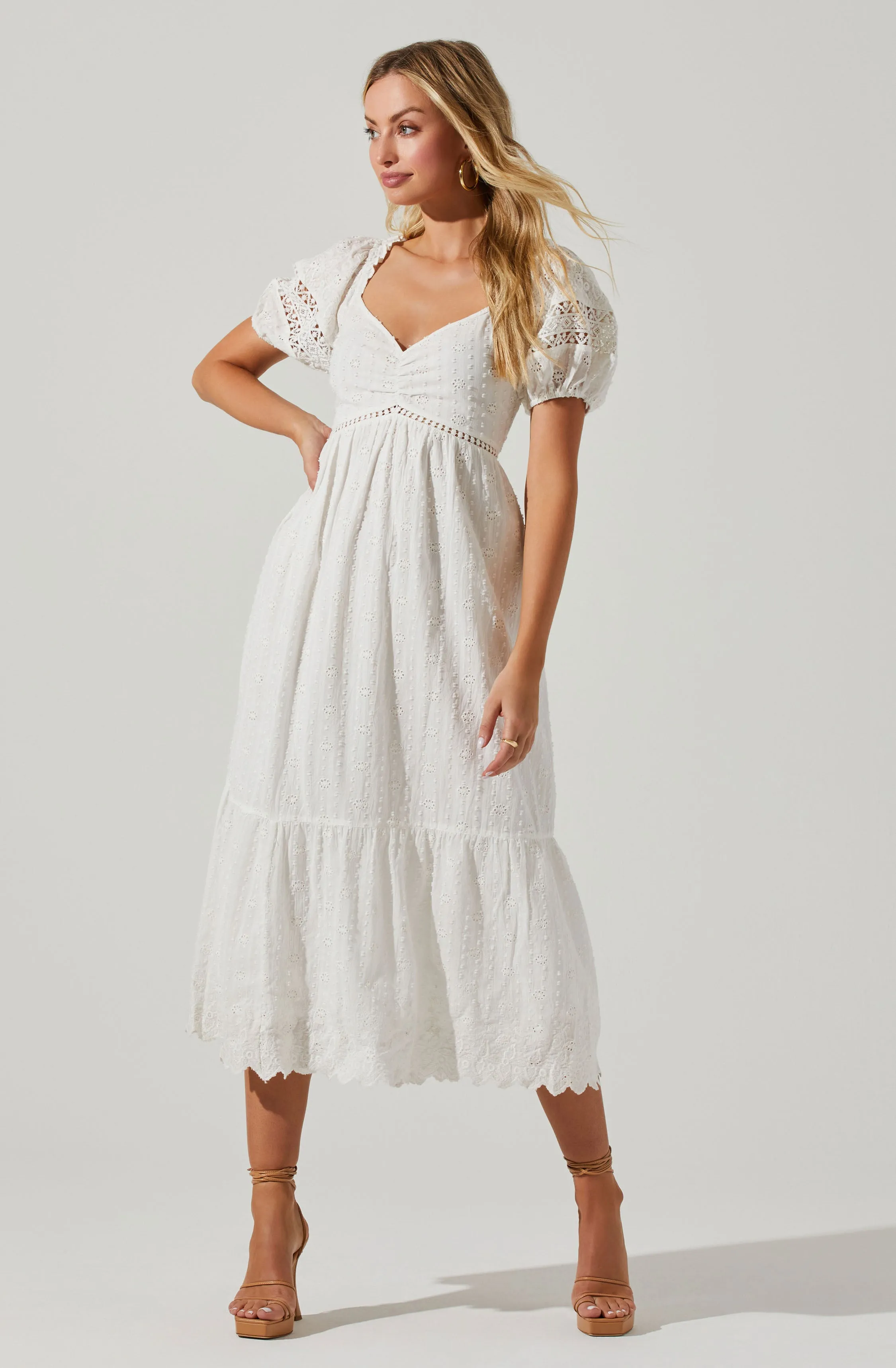Itzel Eyelet Puff Sleeve Midi Dress