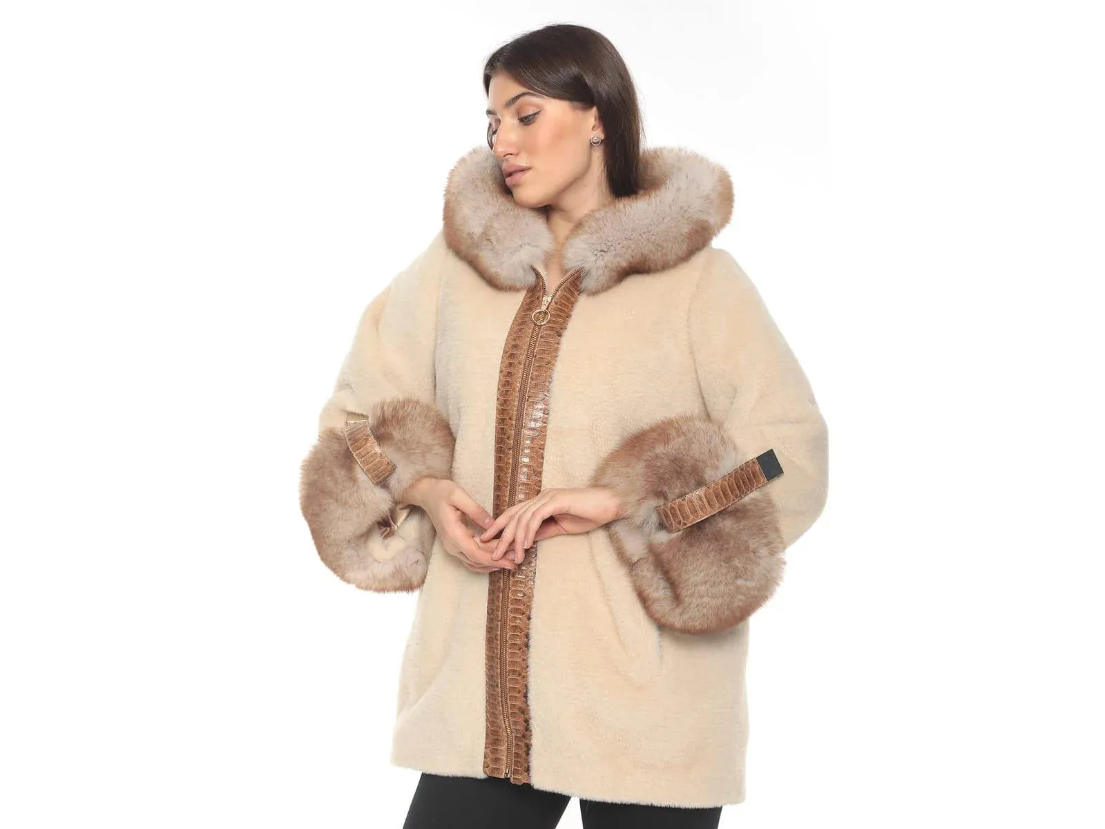 Ivory Lama and Fox Fur Winter Elegance Coat