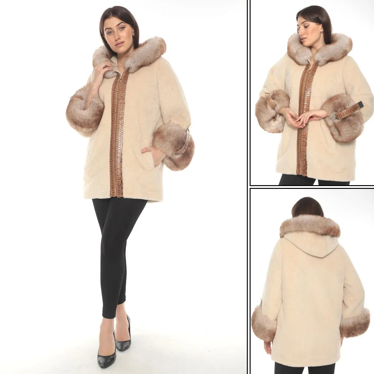 Ivory Lama and Fox Fur Winter Elegance Coat