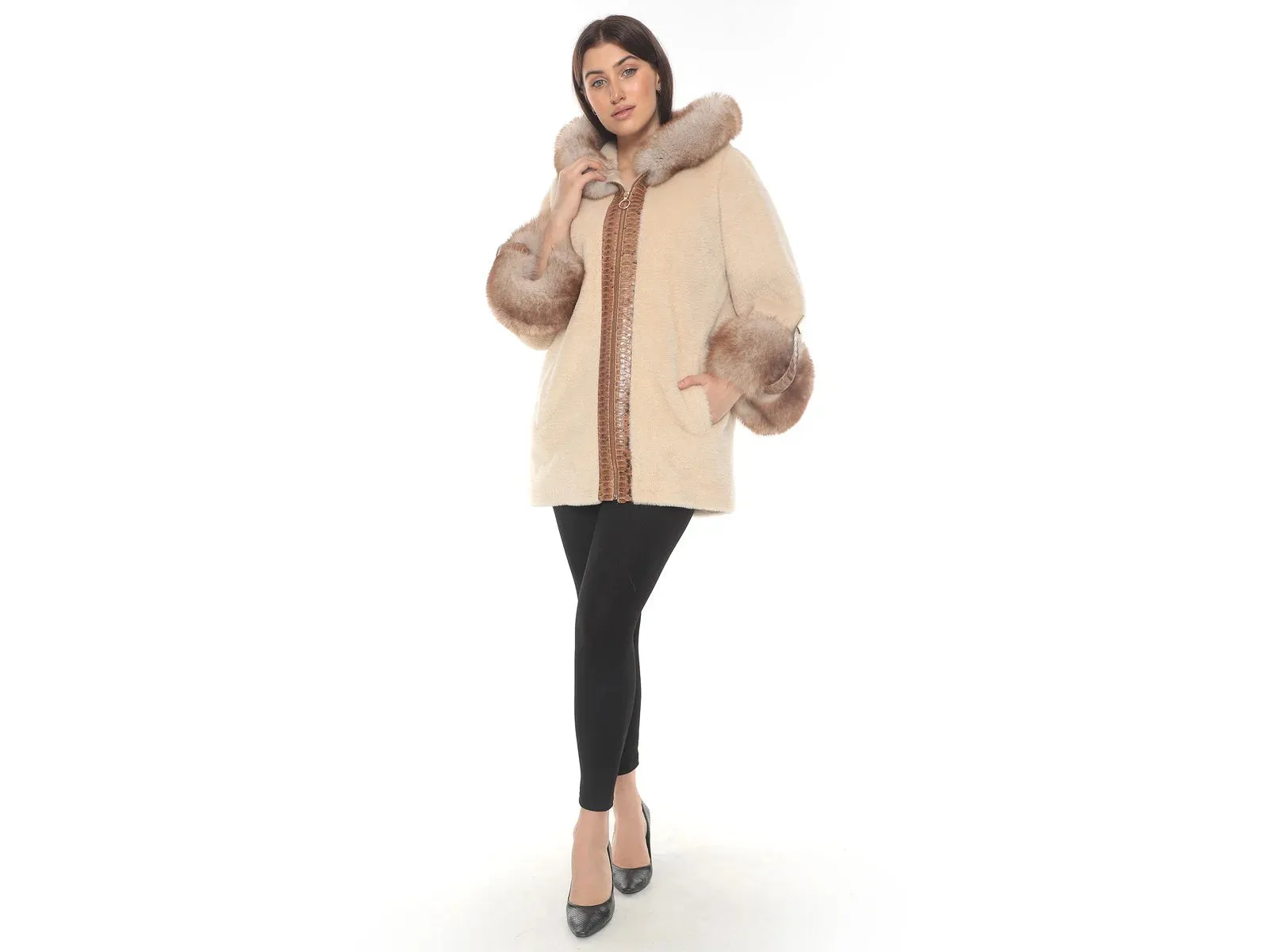 Ivory Lama and Fox Fur Winter Elegance Coat