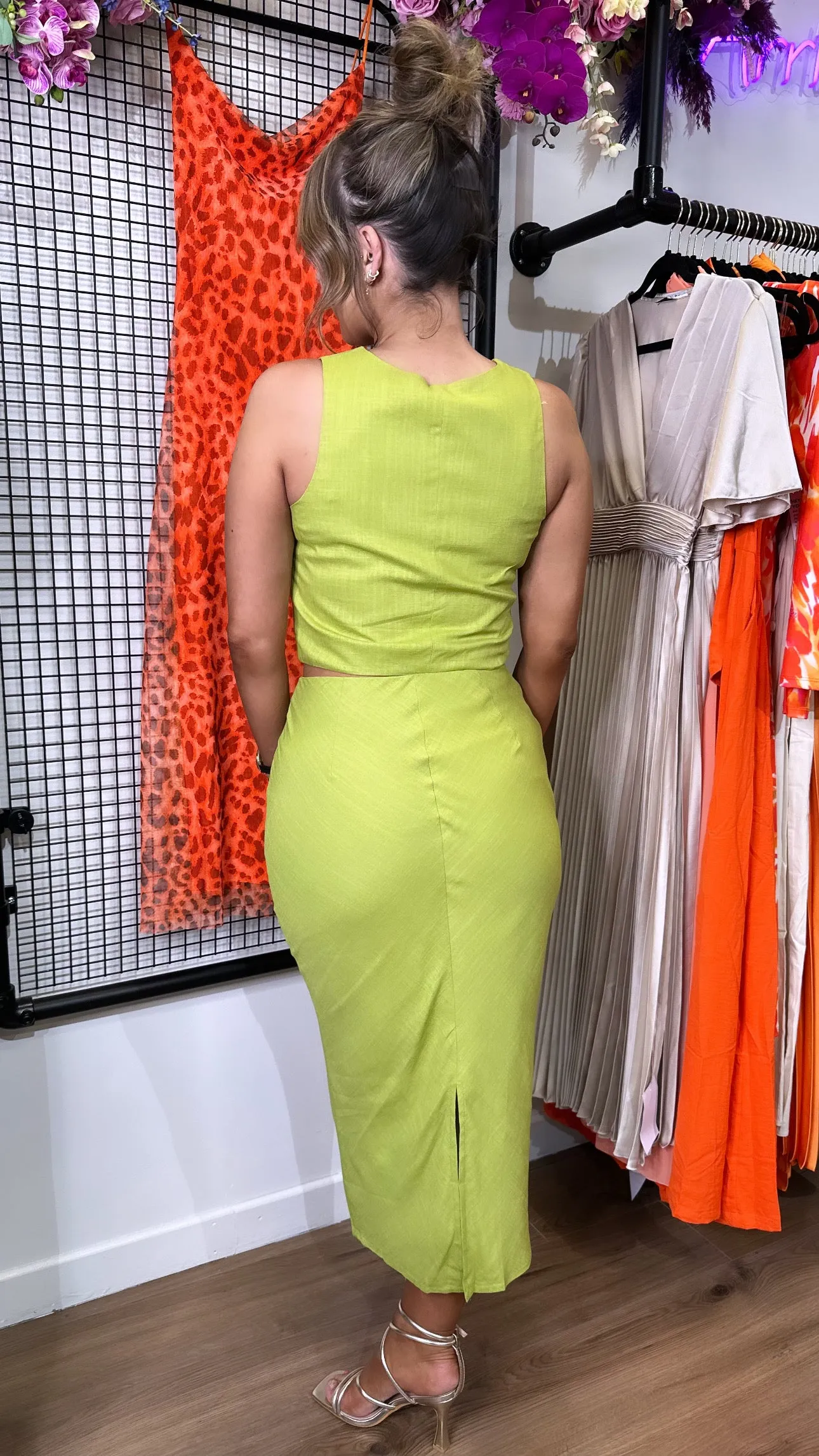 Julia Olive Green Waistcoat & Midi Skirt Co Ord