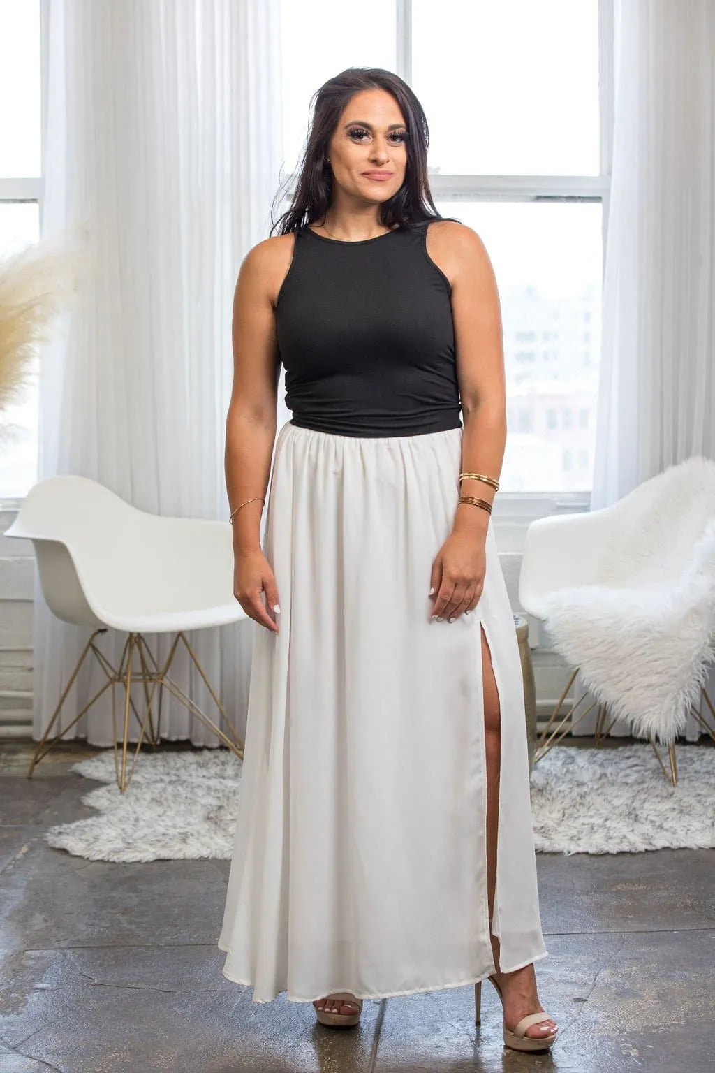 Katie Grace White Slit Maxi Skirt