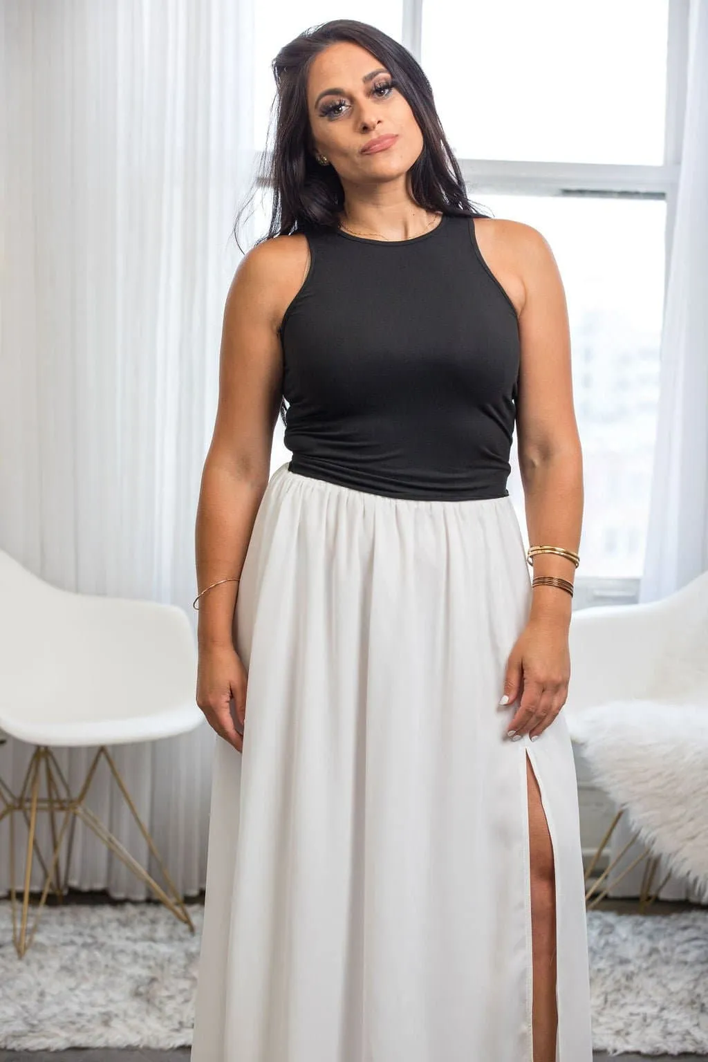 Katie Grace White Slit Maxi Skirt