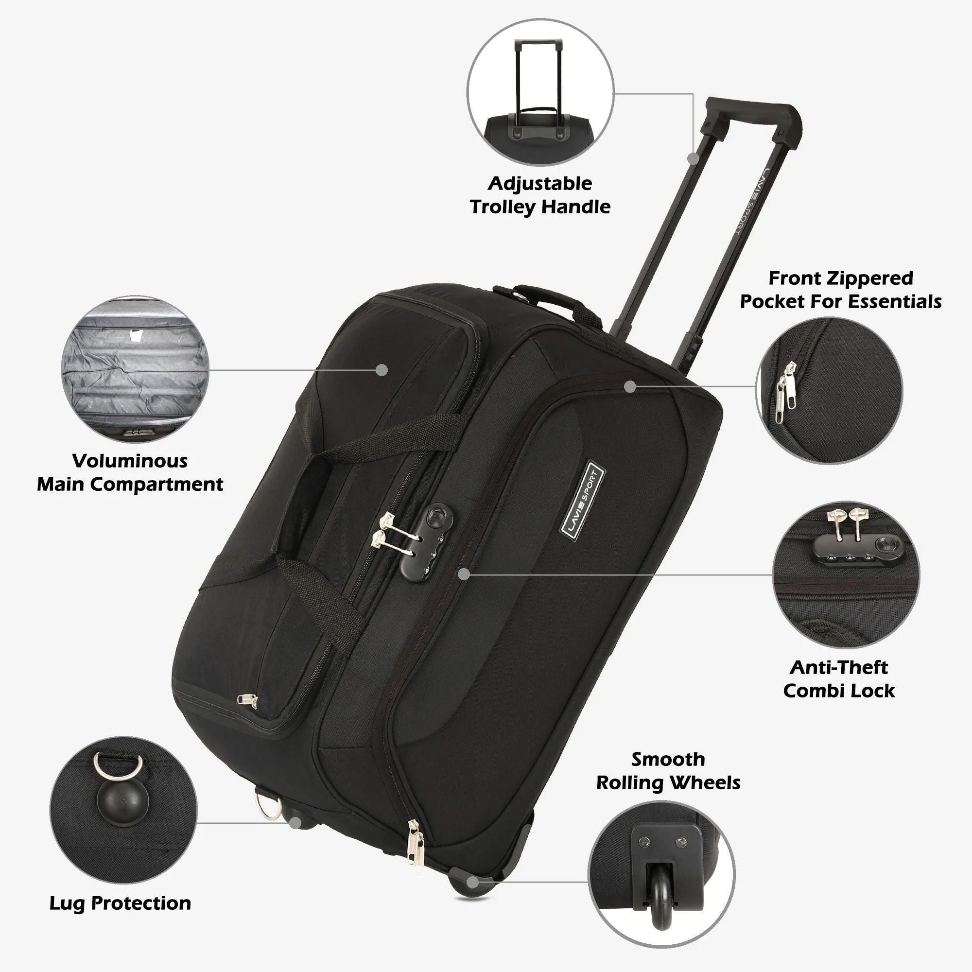 Lavie Sport 65 cms Anti-theft Sage Wheel Duffle Bag | Black