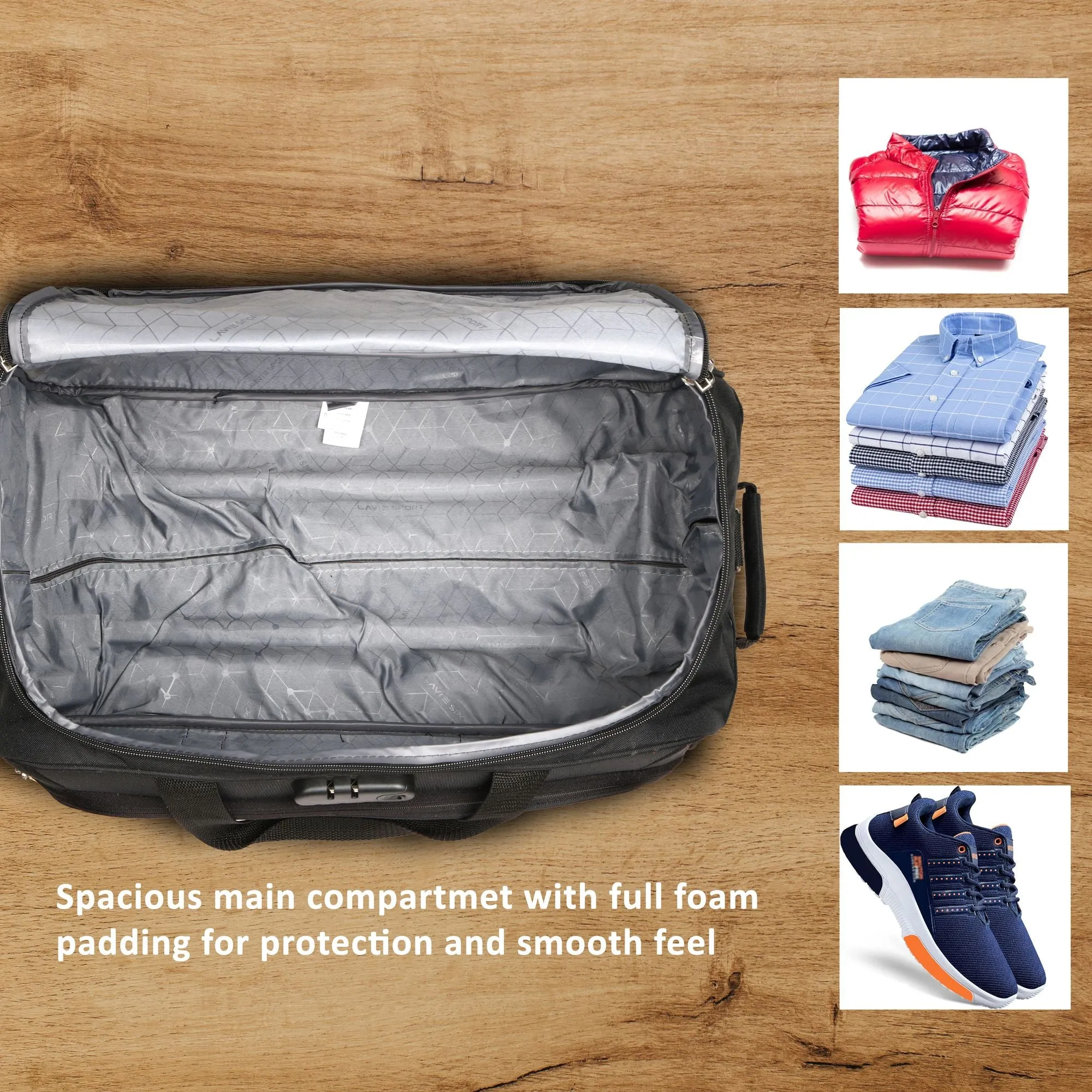 Lavie Sport 65 cms Anti-theft Sage Wheel Duffle Bag | Black