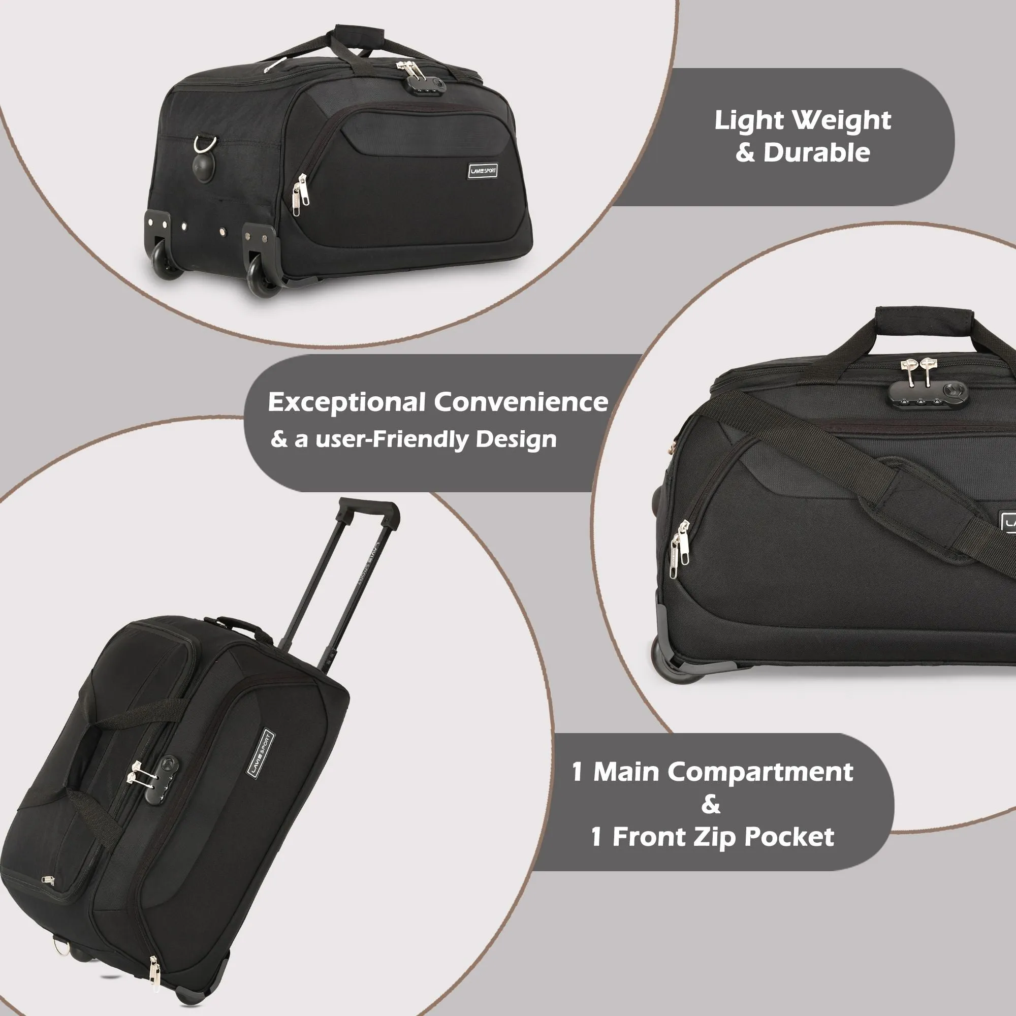 Lavie Sport 65 cms Anti-theft Sage Wheel Duffle Bag | Black
