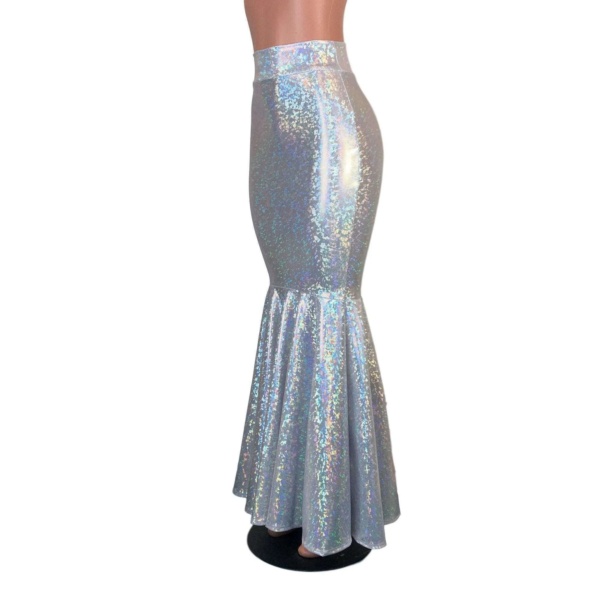 Long Mermaid Skirt - Silver on White Shattered Glass Fit n Flare Maxi Skirt