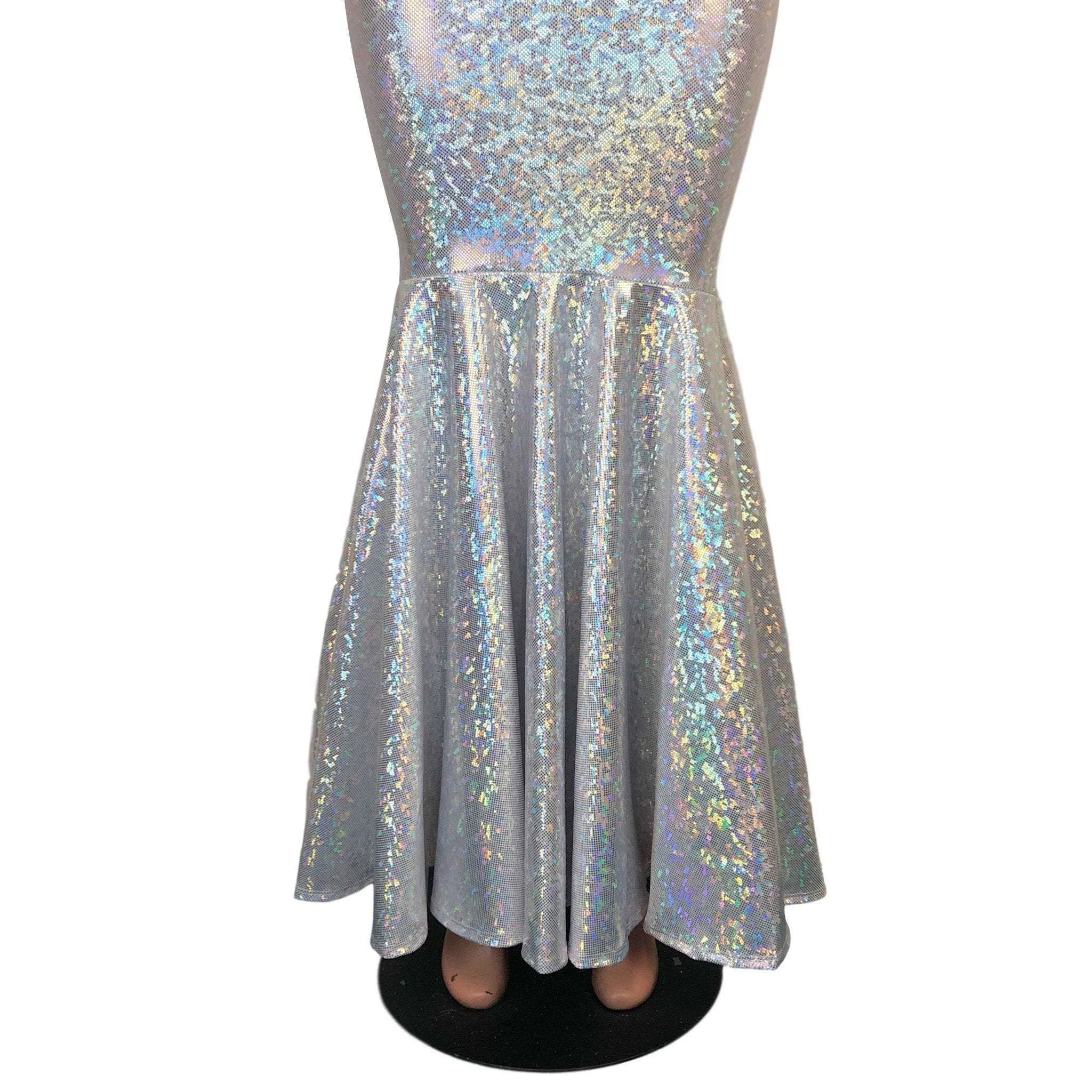 Long Mermaid Skirt - Silver on White Shattered Glass Fit n Flare Maxi Skirt
