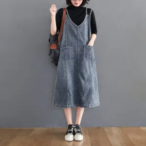 Luci Solid Denim Overall Dress