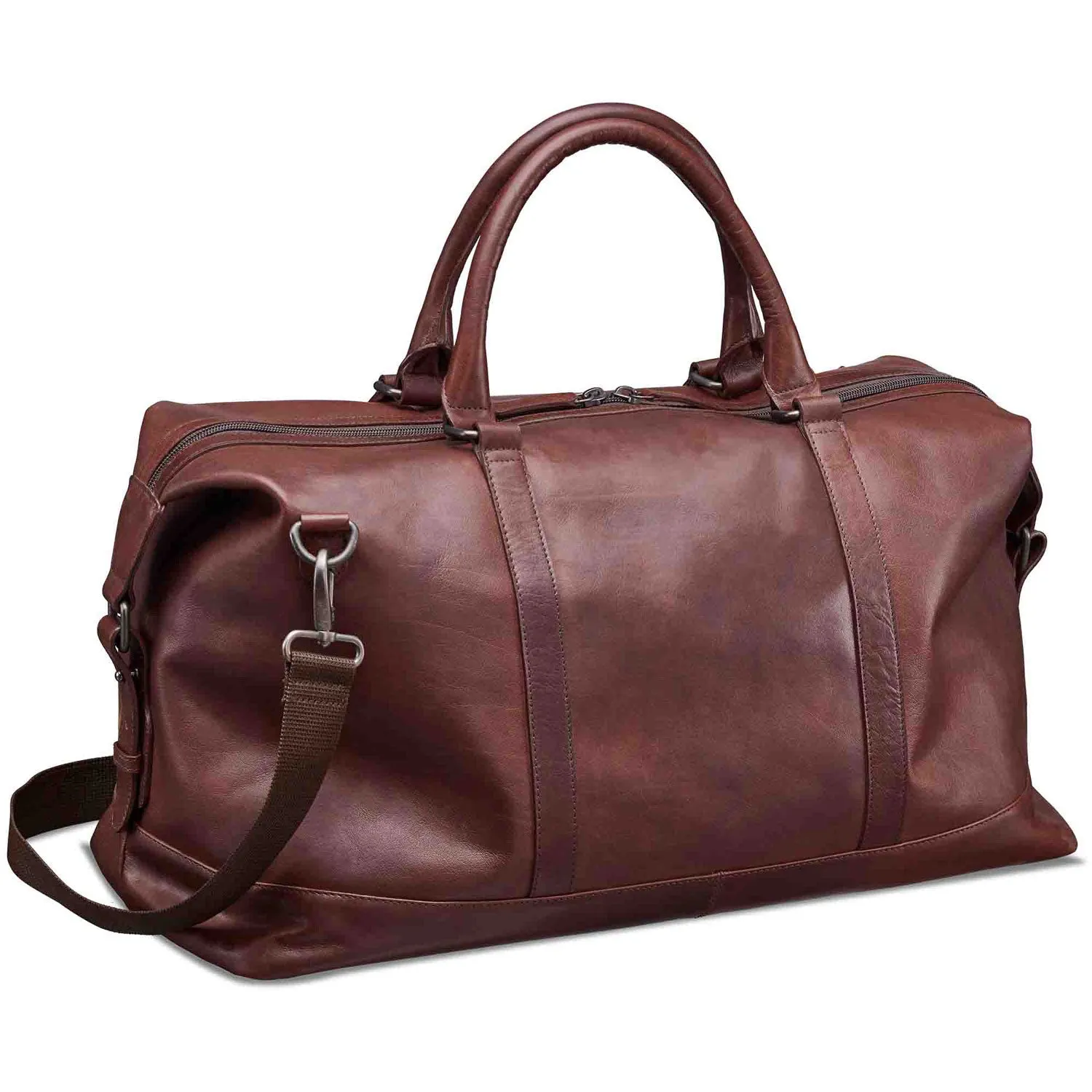 Mancini Leather Carry-on Duffle Bag, 20" x 10" x 12", Brown