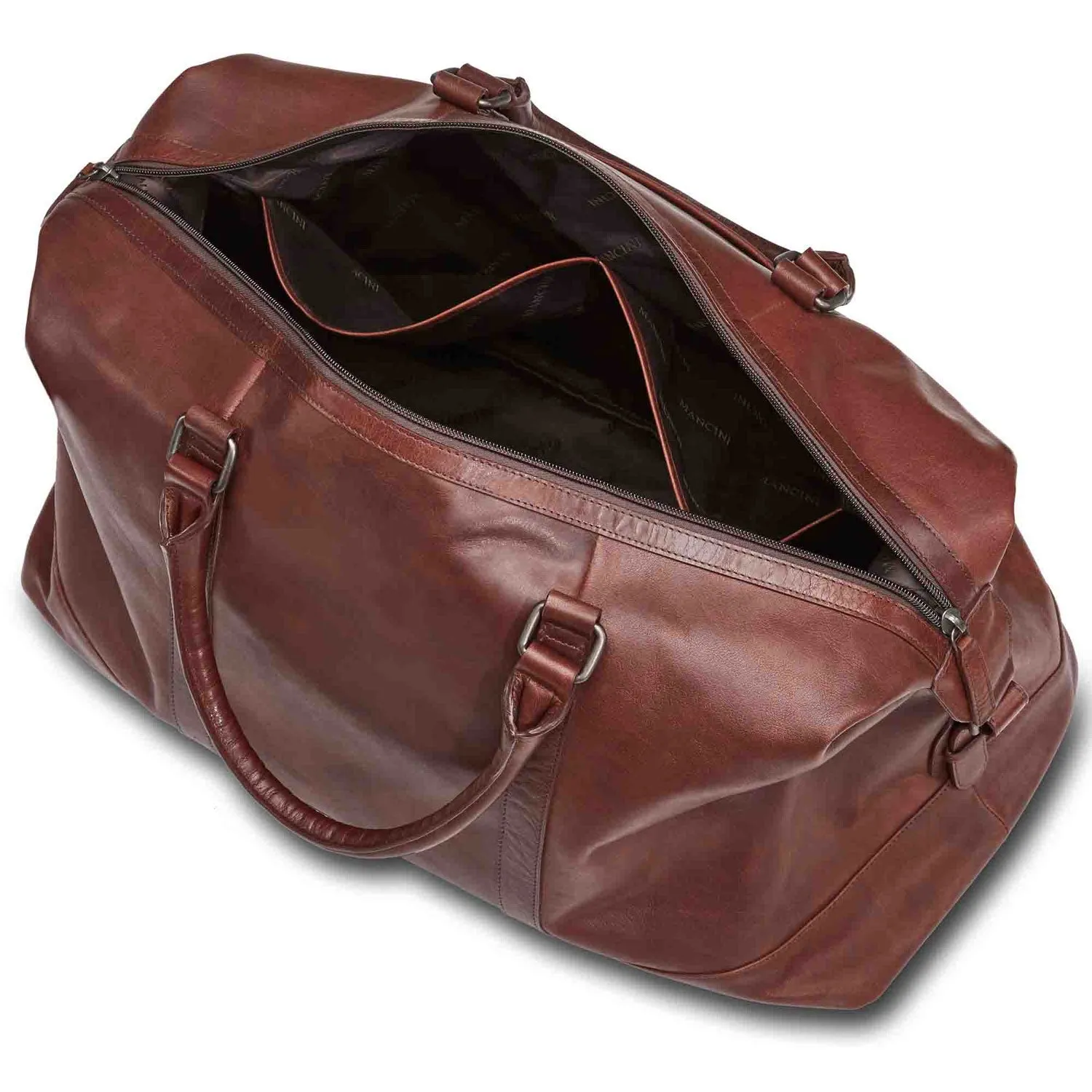 Mancini Leather Carry-on Duffle Bag, 20" x 10" x 12", Brown