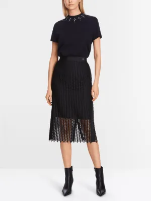 Marc Cain Collections Openwork Midi Skirt In Midnight Blue XC 71.10 W36 COL 395