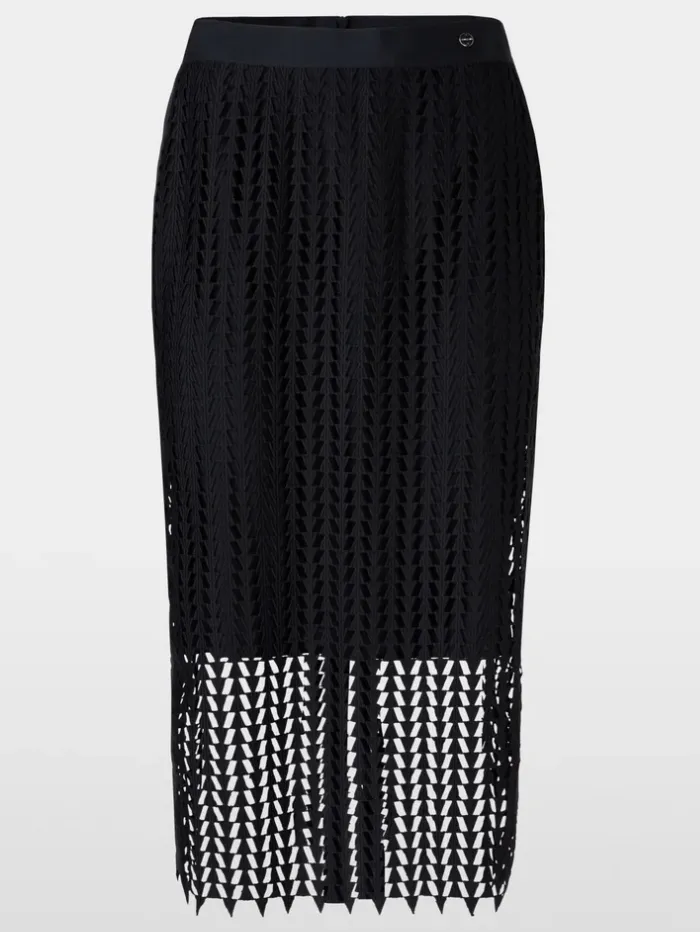 Marc Cain Collections Openwork Midi Skirt In Midnight Blue XC 71.10 W36 COL 395