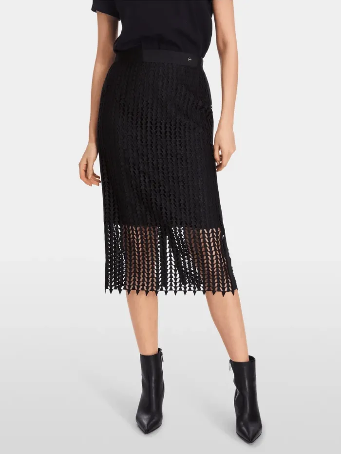 Marc Cain Collections Openwork Midi Skirt In Midnight Blue XC 71.10 W36 COL 395