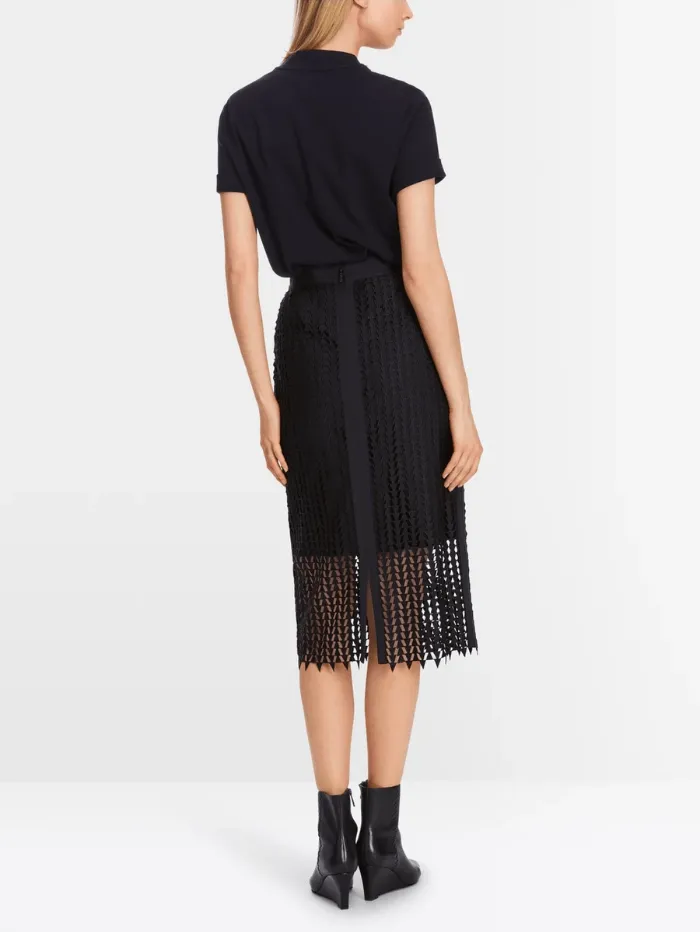 Marc Cain Collections Openwork Midi Skirt In Midnight Blue XC 71.10 W36 COL 395