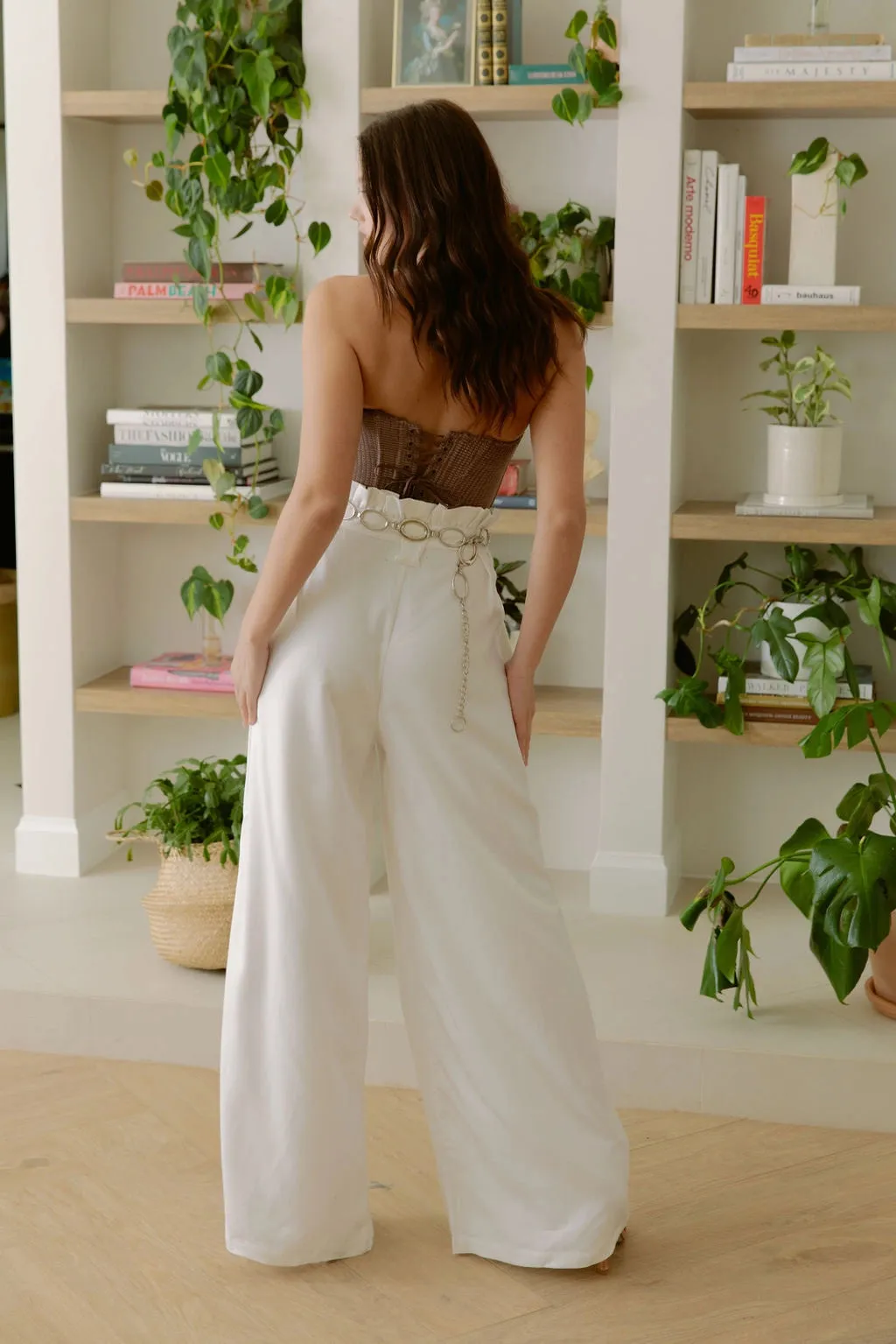 Martha High Waisted Paper Bag Trousers | White