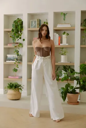 Martha High Waisted Paper Bag Trousers | White