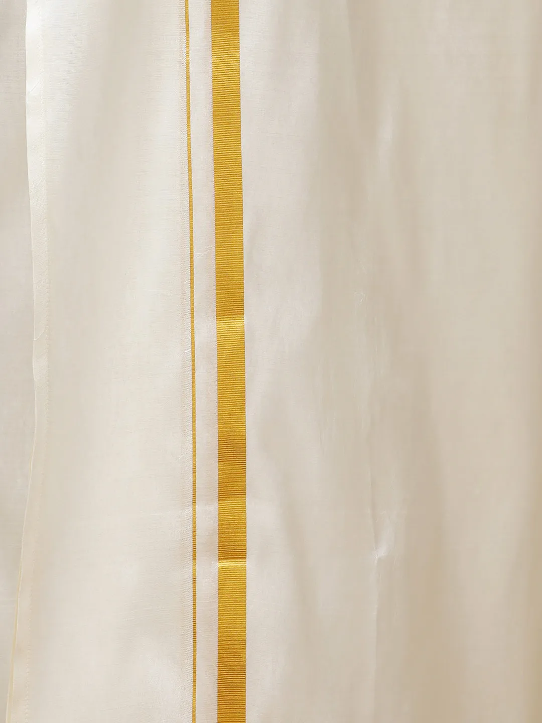 Men Cream Art Silk Full Sleeves Shirt Dhoti & Towel Combo