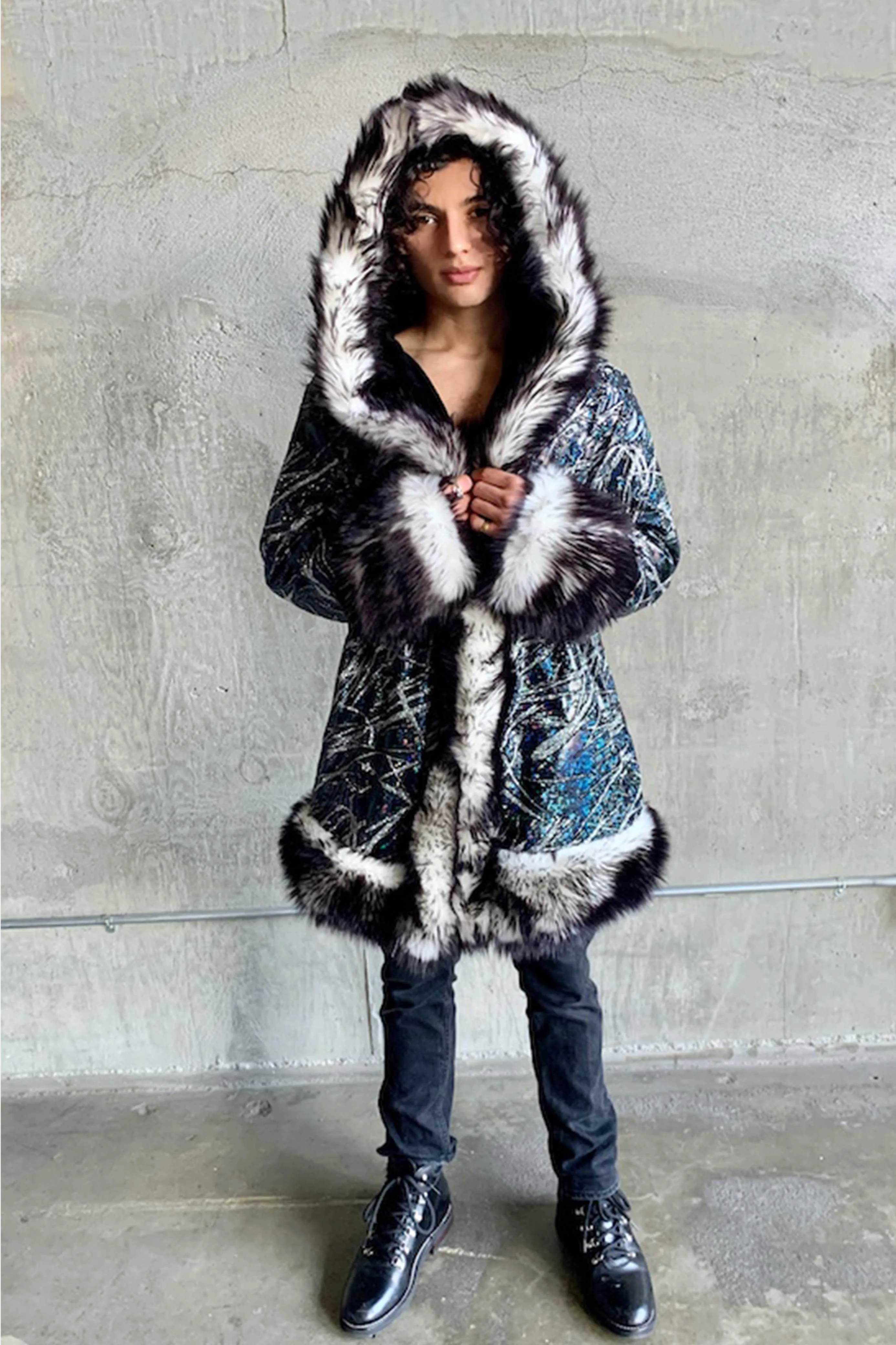Men's LED Wizard Coat in "Black Galaxy"