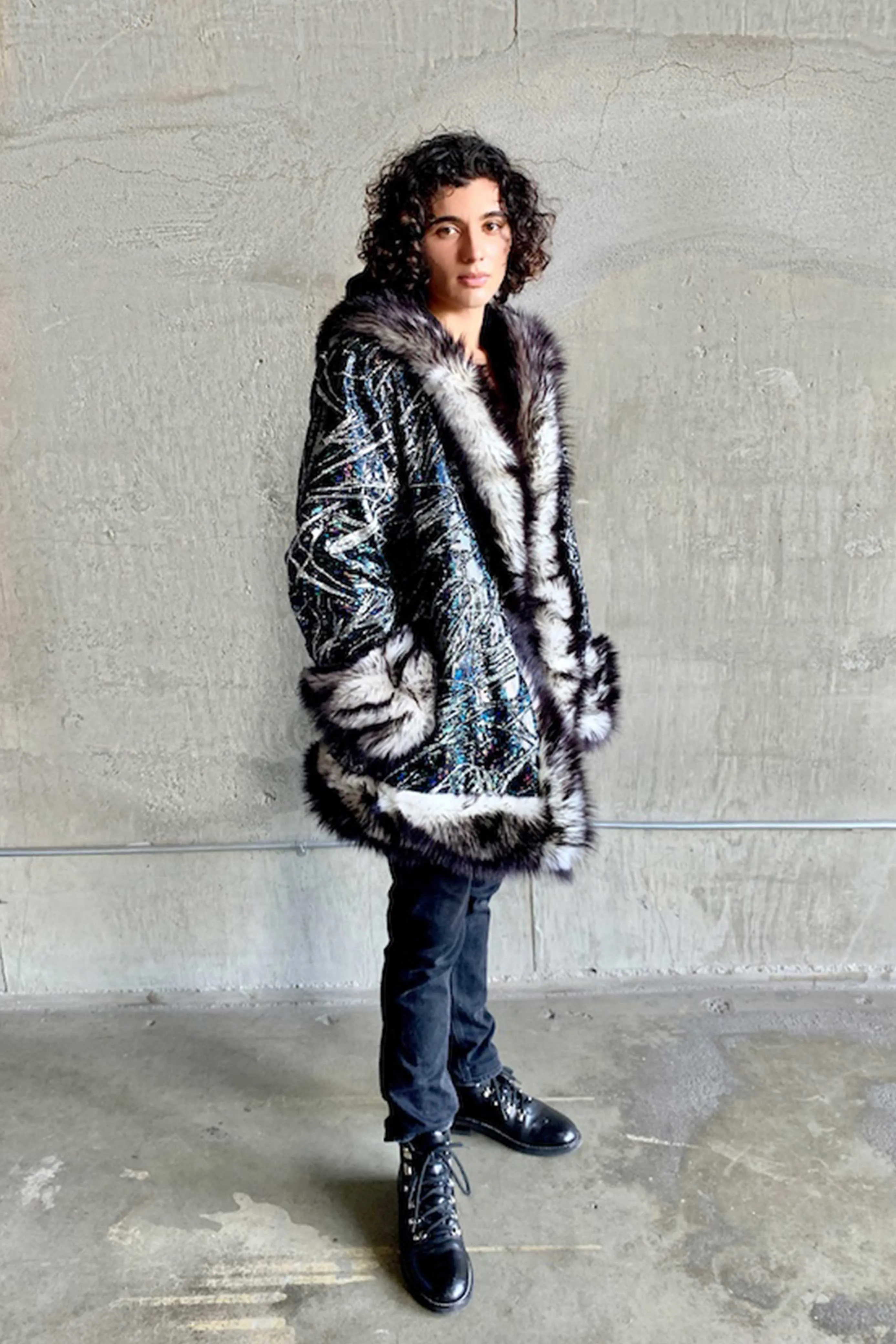 Men's LED Wizard Coat in "Black Galaxy"