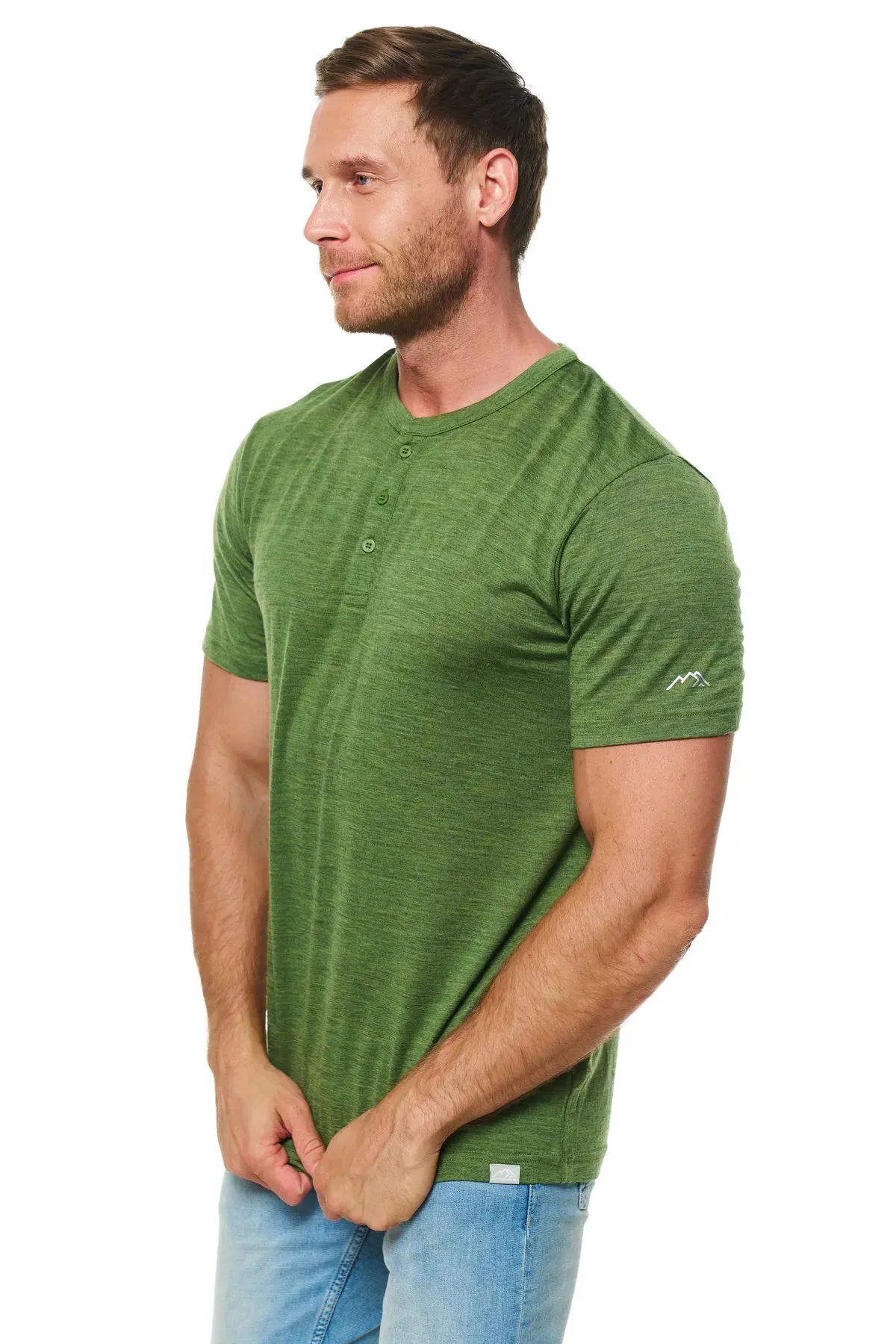 Men's Merino Wool Henley T-shirt 170 Olive Green