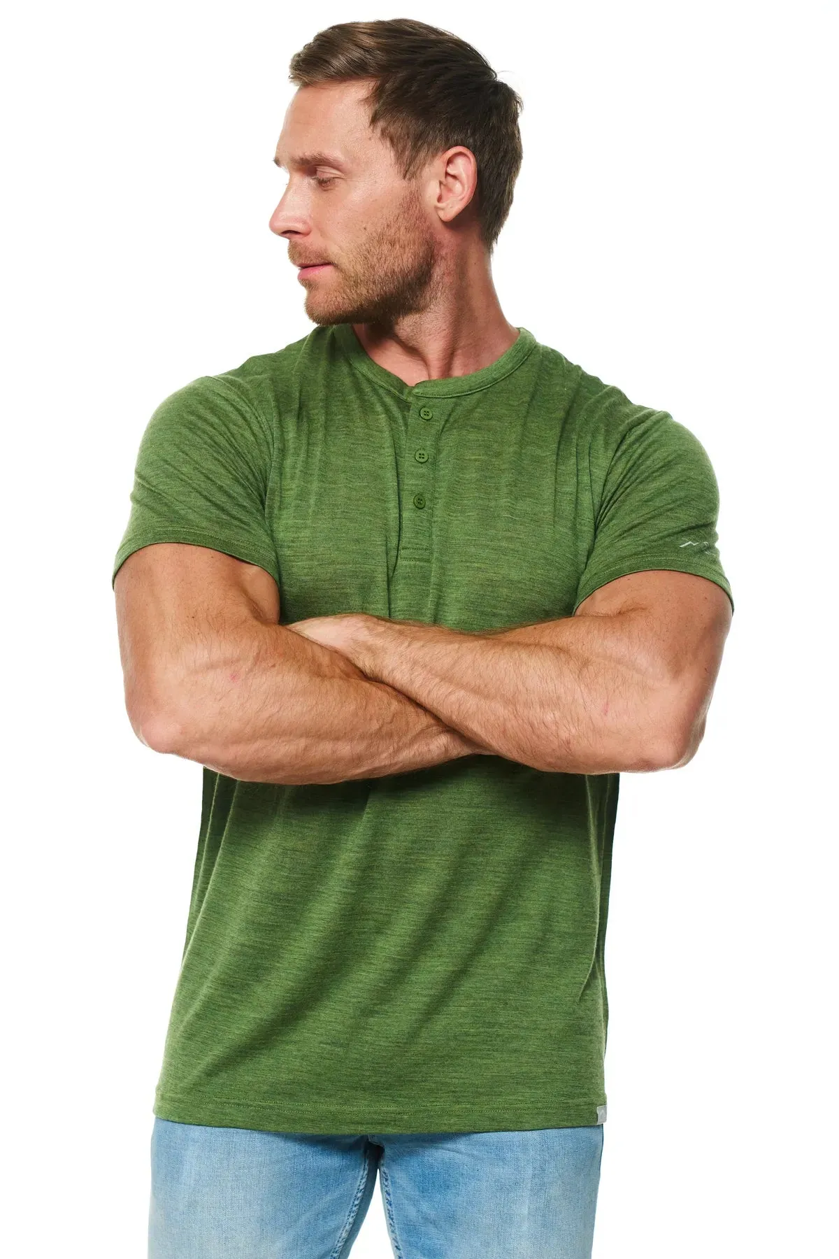 Men's Merino Wool Henley T-shirt 170 Olive Green
