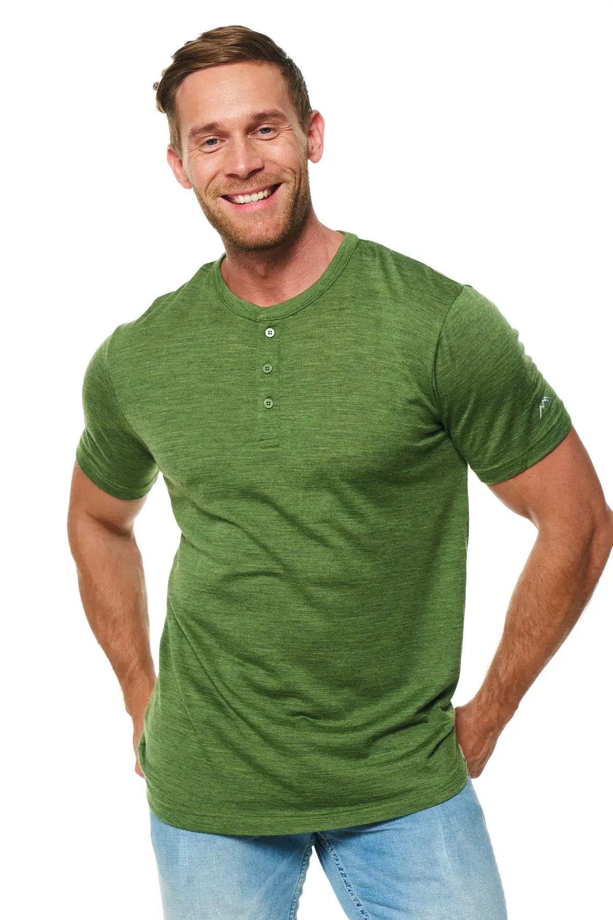 Men's Merino Wool Henley T-shirt 170 Olive Green