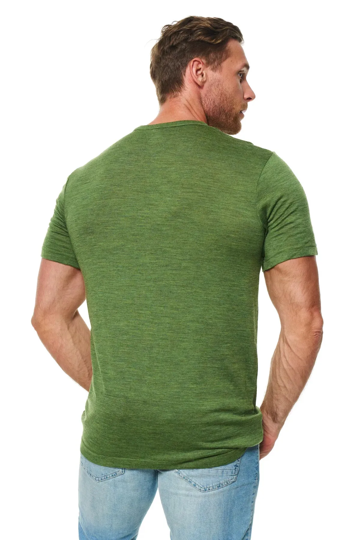 Men's Merino Wool Henley T-shirt 170 Olive Green