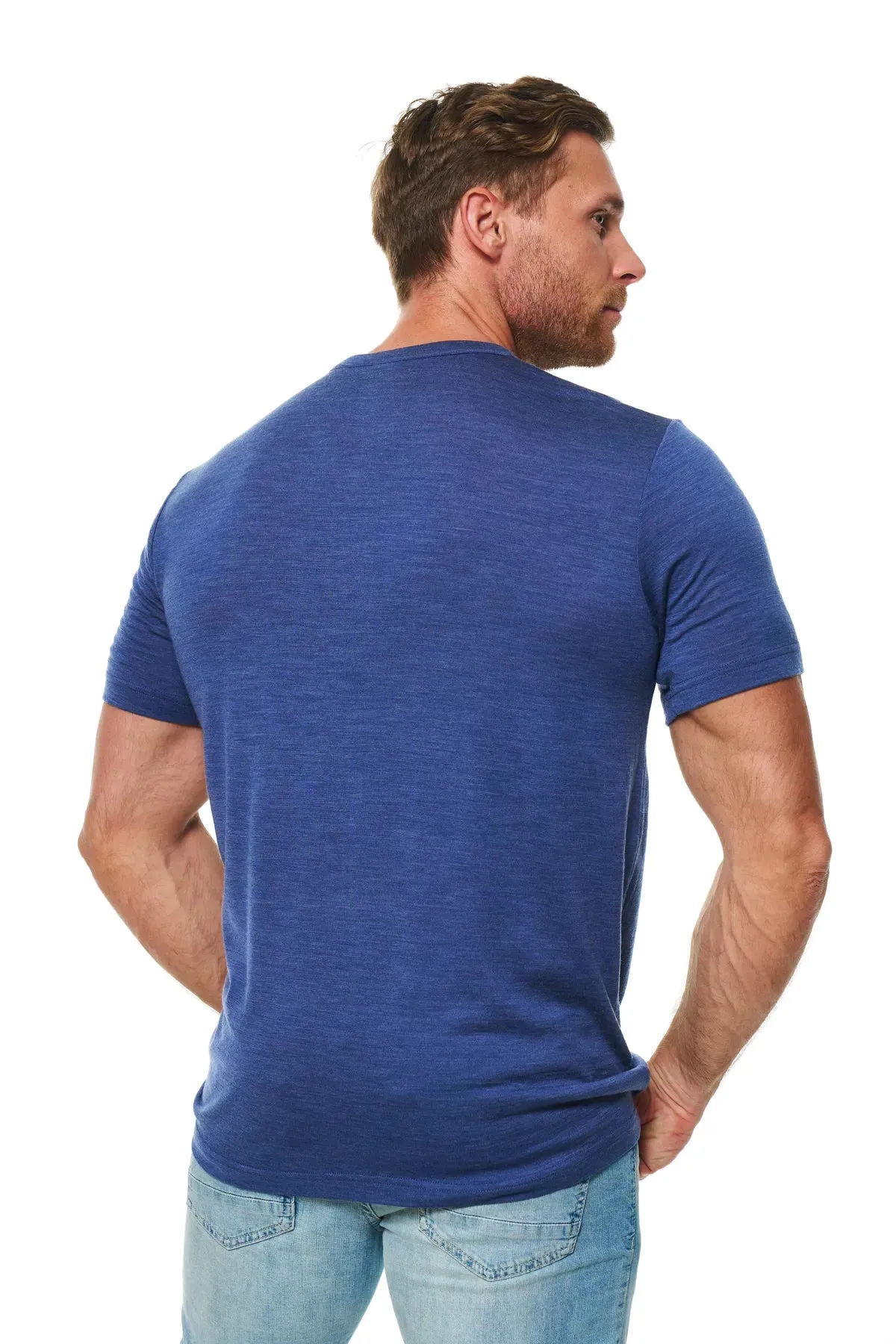 Men's Merino Wool Henley T-shirt 170 Windsor Blue