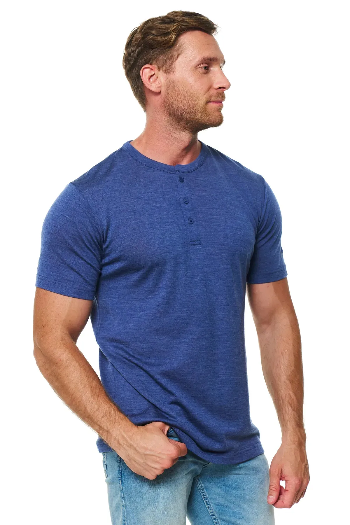 Men's Merino Wool Henley T-shirt 170 Windsor Blue