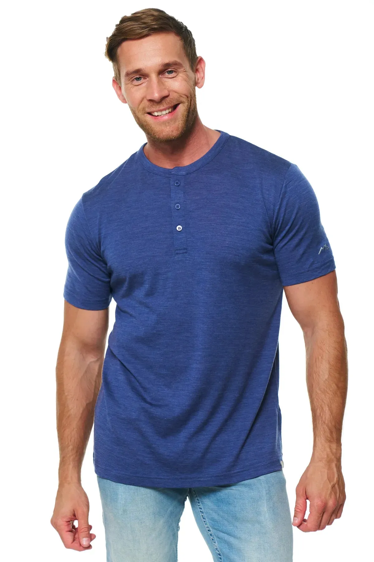 Men's Merino Wool Henley T-shirt 170 Windsor Blue