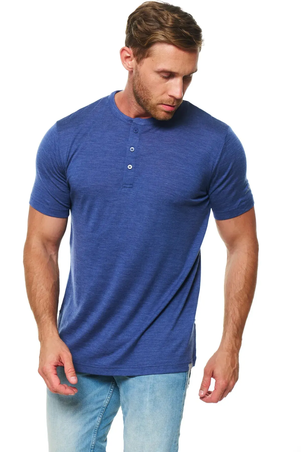 Men's Merino Wool Henley T-shirt 170 Windsor Blue