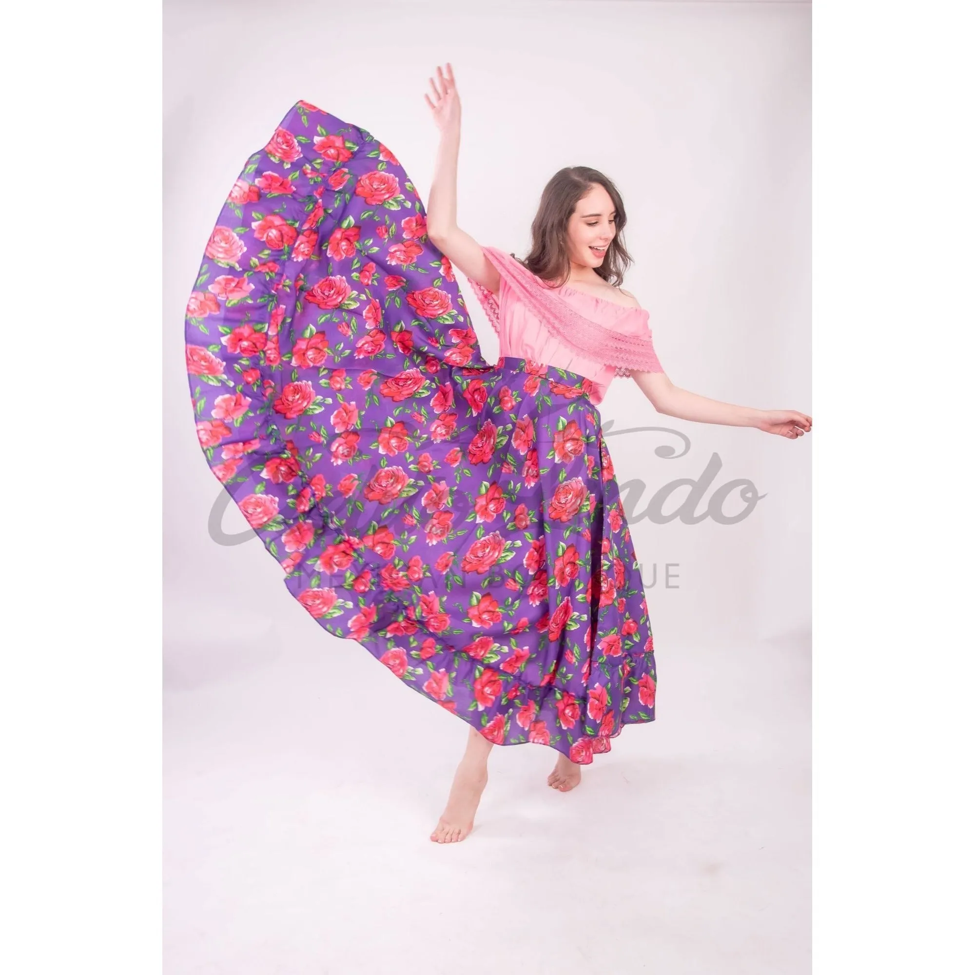 Mexican Folklorico Hot Pink Floral Skirt