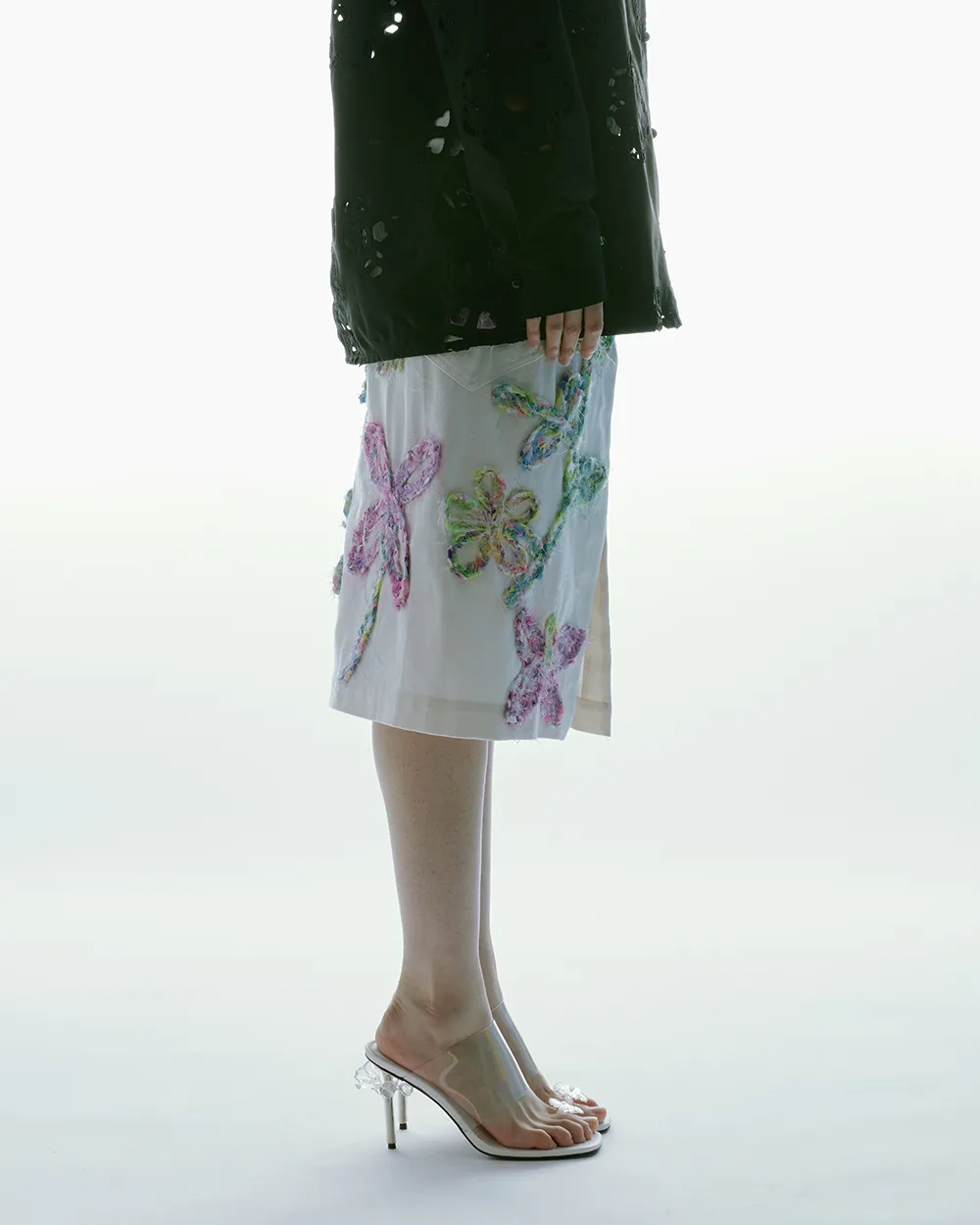 MIDI EMBROIDERED DENIM SKIRT